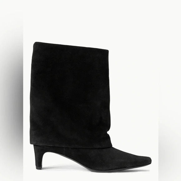 STAUD Shoes - STAUD NWT Wally Black Suede Foldover Boot, Kitten Heel, Pointed Toe, Size 39